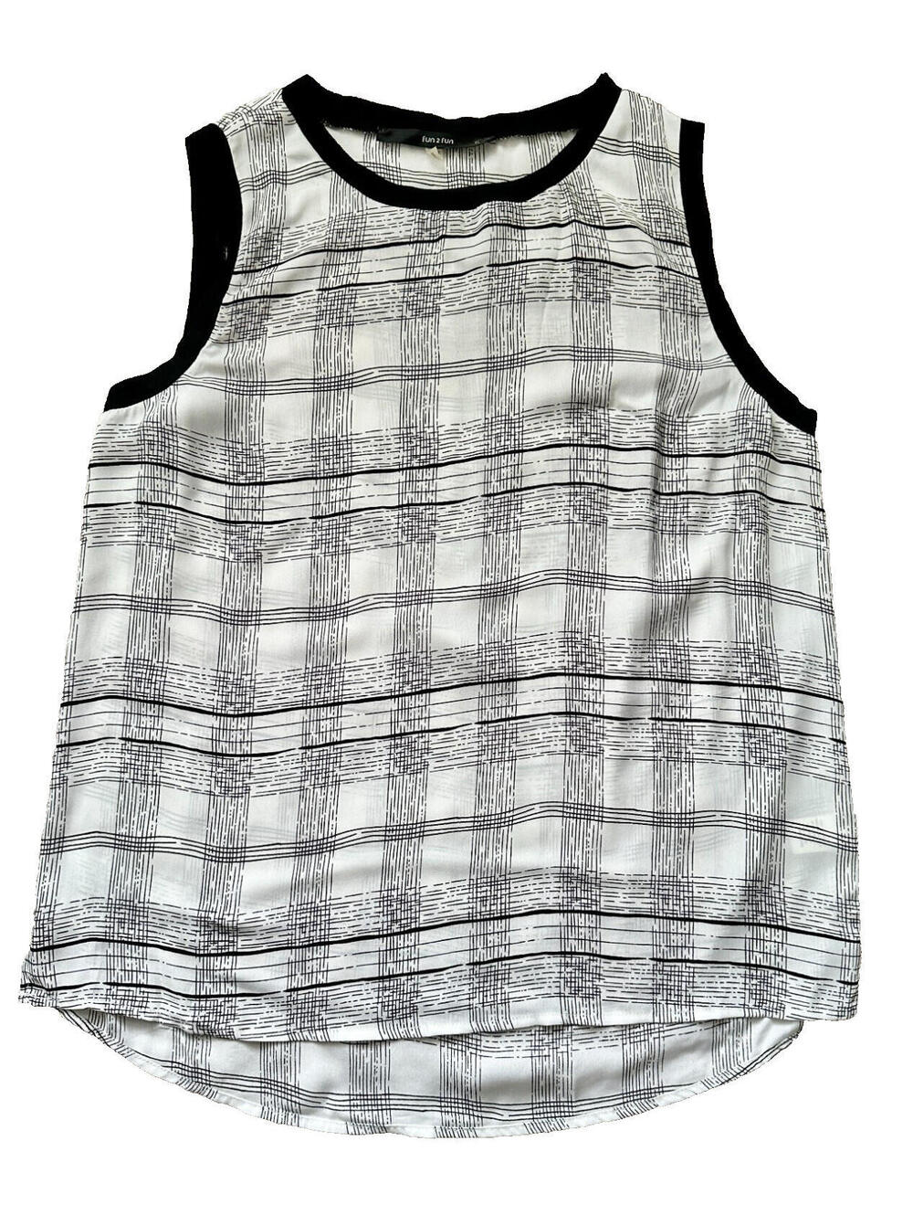 NEW Fun2Fun Black White Windowpane Plaid Knit Top Blouse Sleeveless Tunic XL